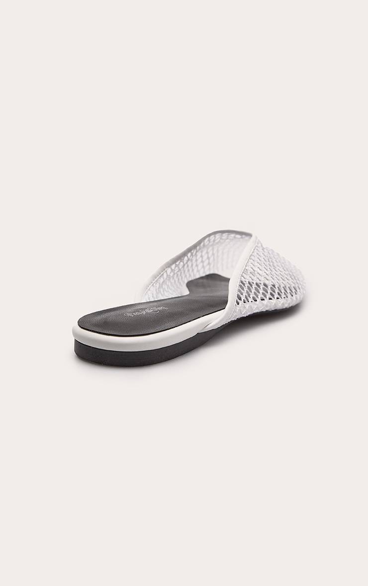 Blanc Ballerines Mules À Découpe En V En Résille