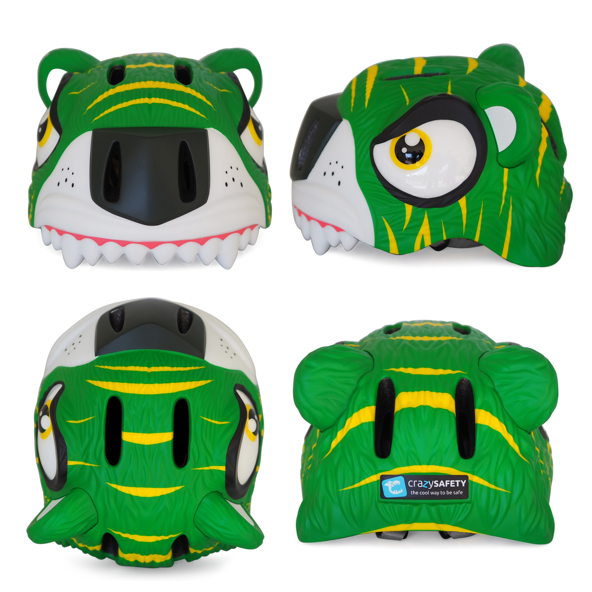 Capacete de bicicleta infantil | Tigre Verde | Segurança Máxima | Aprovado pela EN 1078