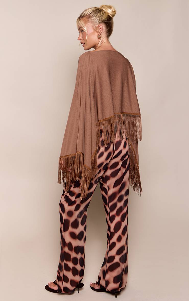Marron Pantalon Fluide Large En Mousseline Imprimé Animal
