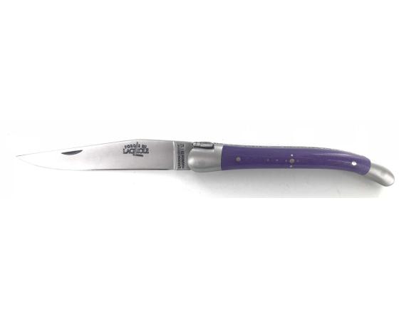 Laguiole 9 cm - 2 mitres - Tissu Compressé Violet Couteau de Poche Forge de Laguiole
