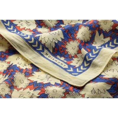 Halstuch N°680 floral, Natur-Blau-Rot