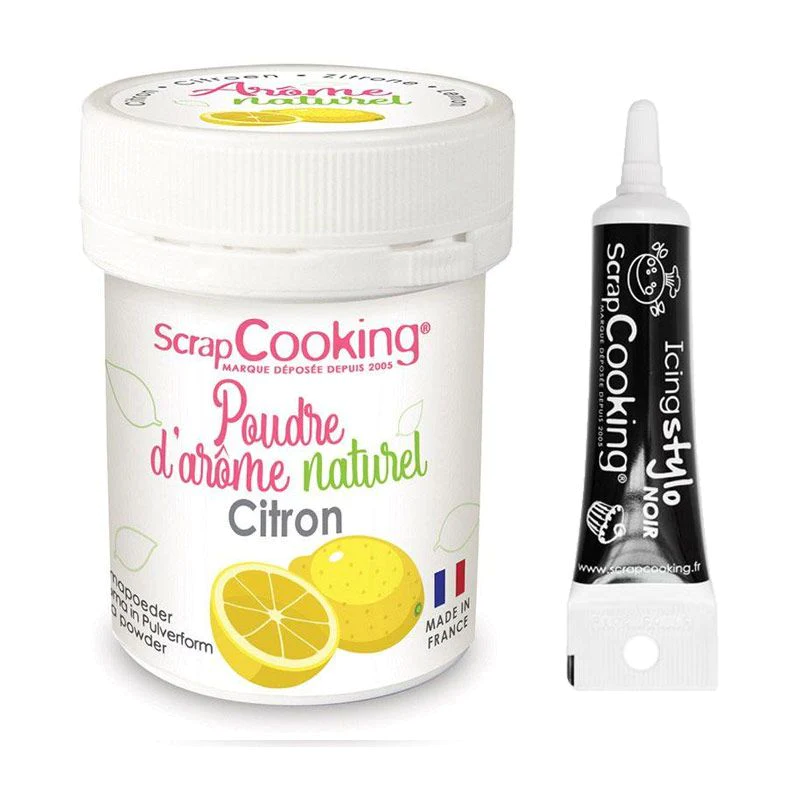 Arôme alimentaire naturel en poudre citron + Stylo glaçage noir Scrapc