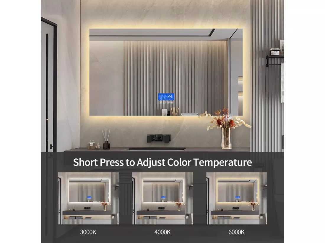 Miroir Salle de Bain avec Éclairage - 120 x 60 cm - Miroir LED Salle de Bain - avec Tactile, Anti-buée, Horloge, Température, Dimmable