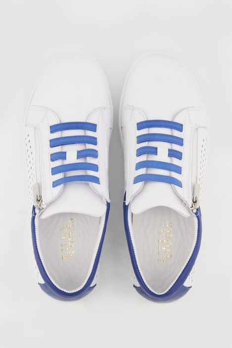 Leder-Sneaker, Lochmuster, Zipper, Weite G