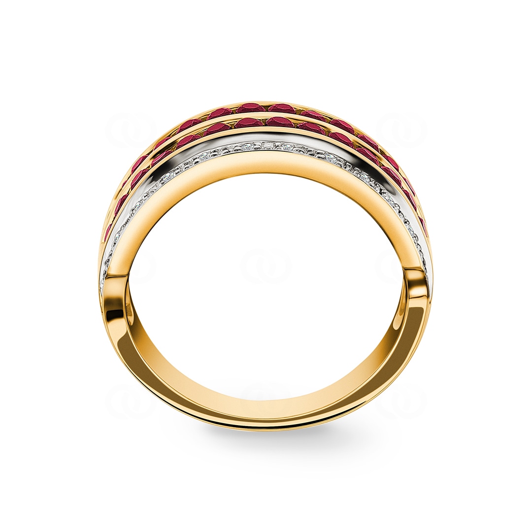Damenring 750/18 K Gelbgold mit Diamanten 0.08 ct H/Si und Rubinen