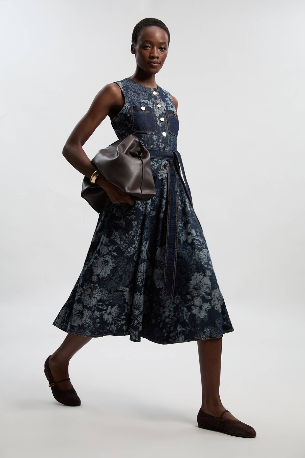 KarenMillen Robe Midi Évasée En Denim Jacquard Petite Taille