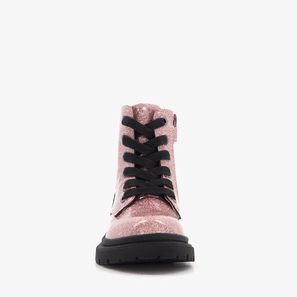 TwoDay leren meisjes veterboots met glitter roze