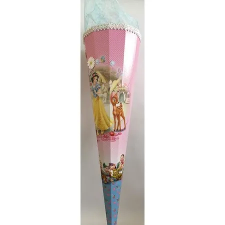 Nestler Schultüte Schneewitchen und die 7 Zwege mit weißer Borde und blauem Organza, 85 cm, eckig