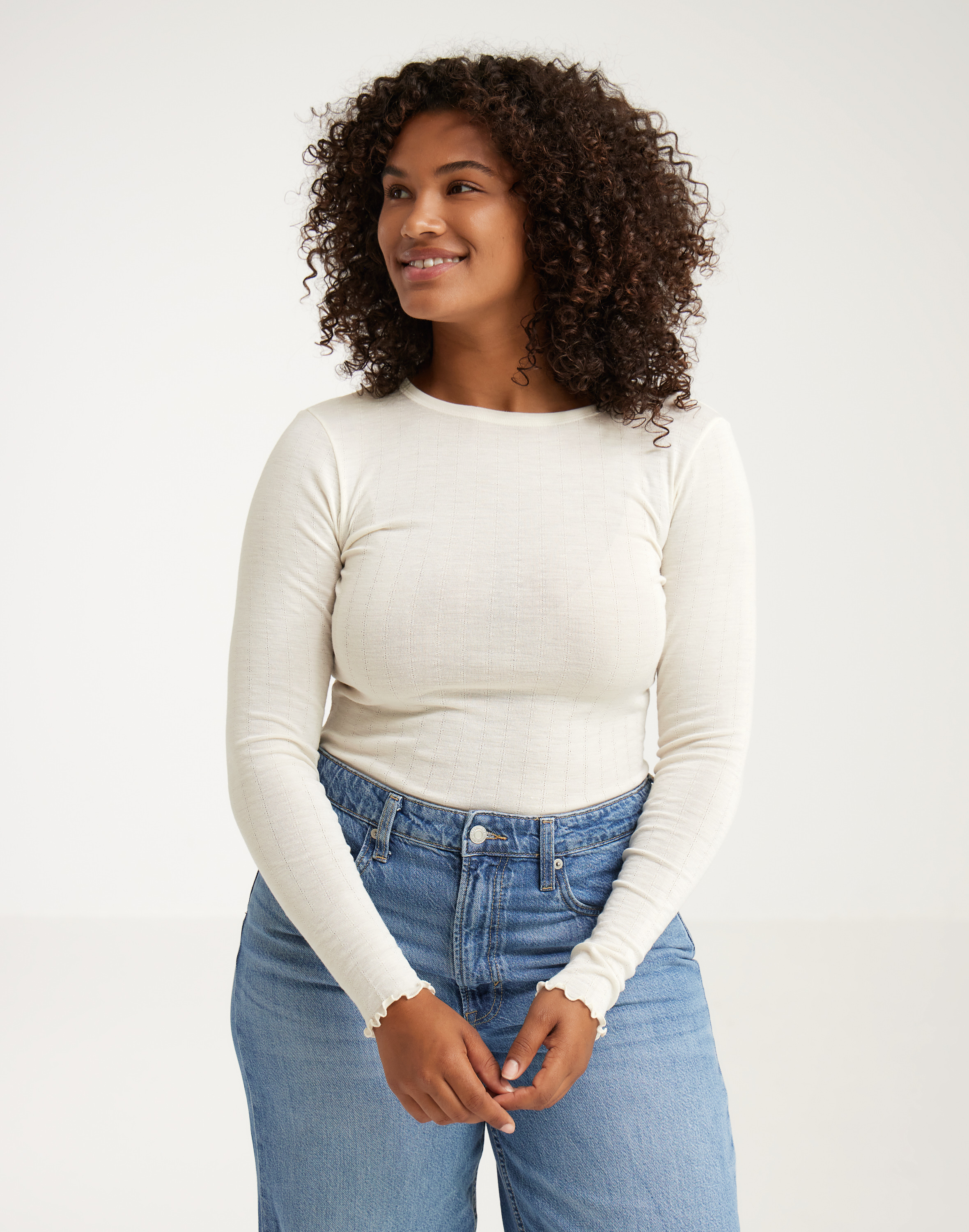 Pointelle shirt van merinowol/zijde voor dames