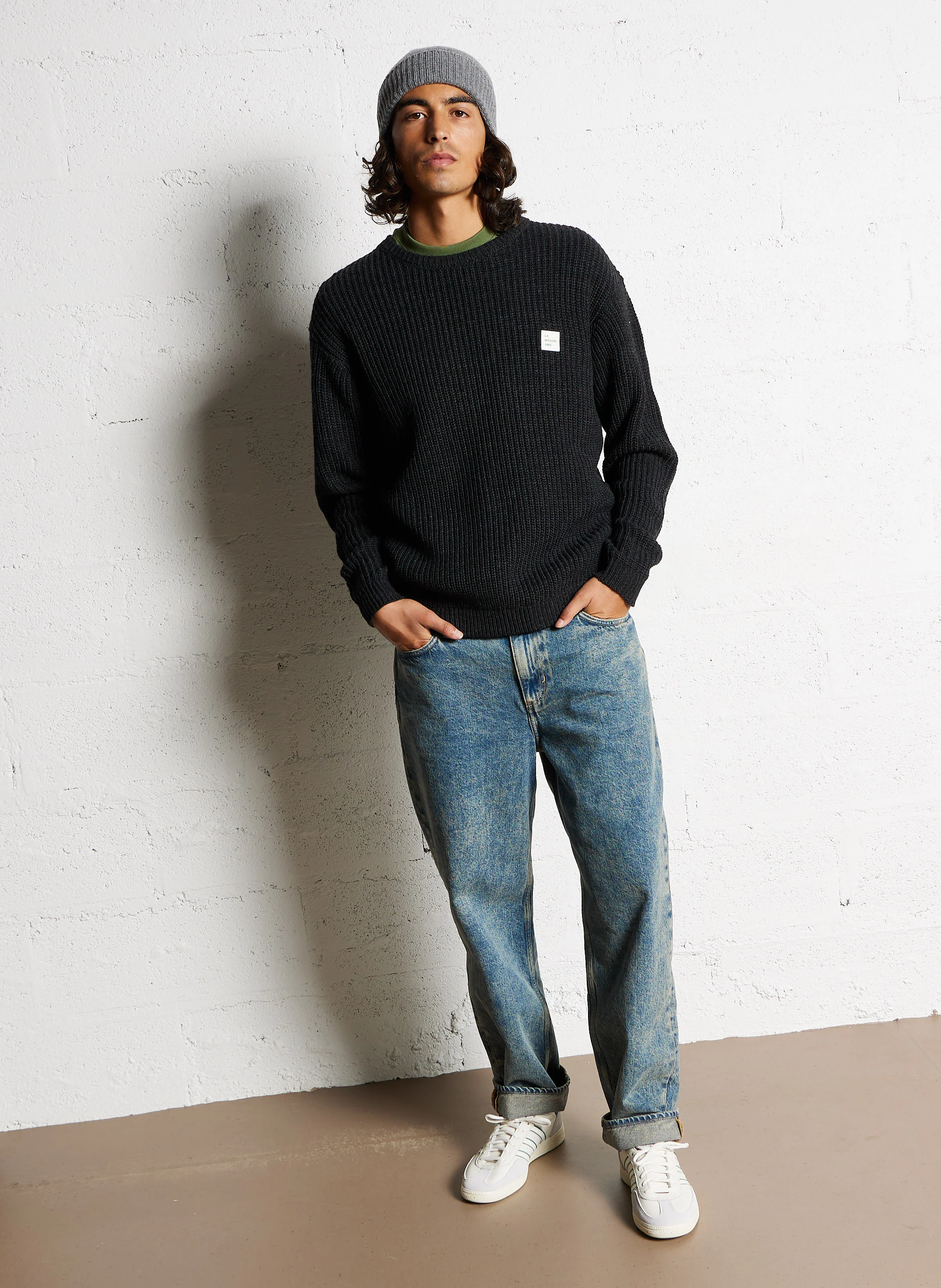 CRASHWAY - Pull ample col rond en maille | Noir