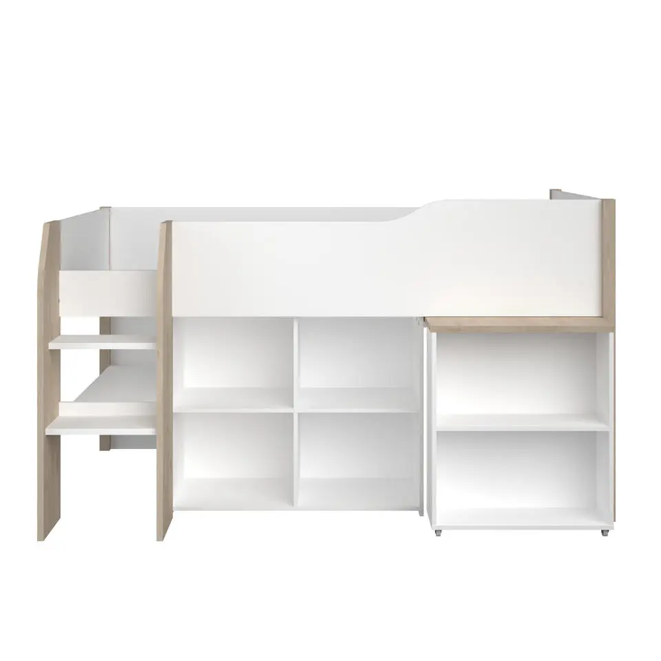Halfhoogslaper met bureau Moscon 90x200 - wit/eik