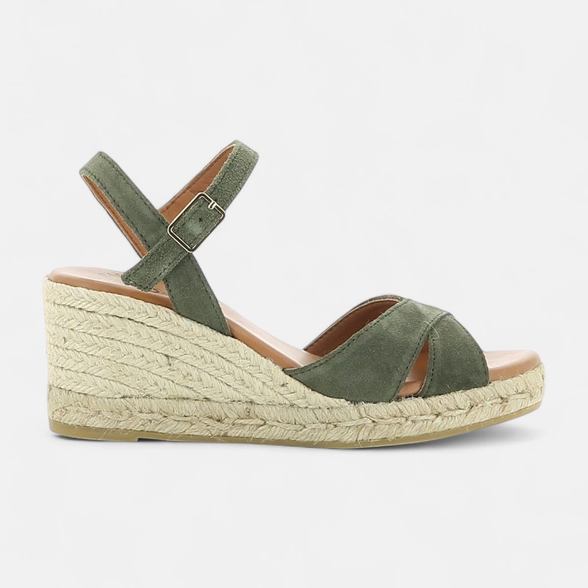 Espadrilles à talon Femme en cuir kaki