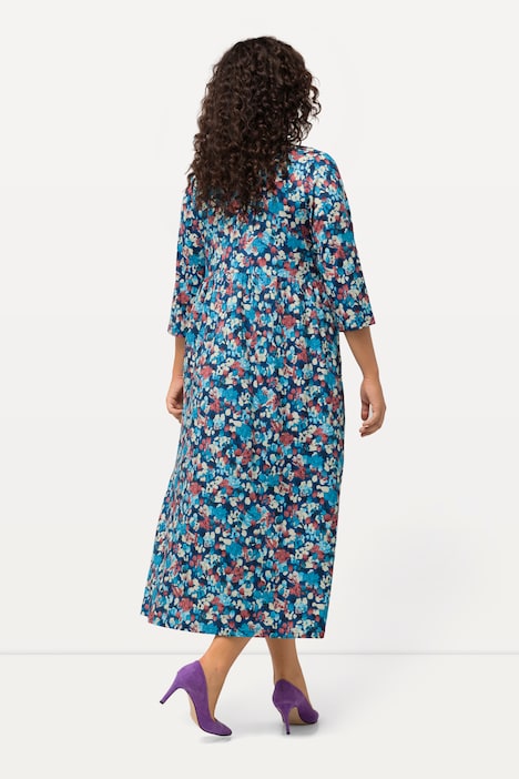Jerseykleid, gemustert, V-Ausschnitt, 3/4-Arm