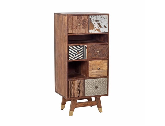 BOIS ET CHIFFONS CONCEPT - Chiffonnier multi-matériaux peau de vache bois - terranova