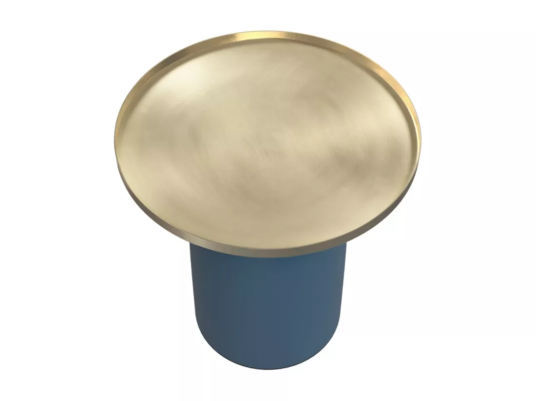 Table d'appoint ronde en métal bleu et laiton D45 cm - Lyne