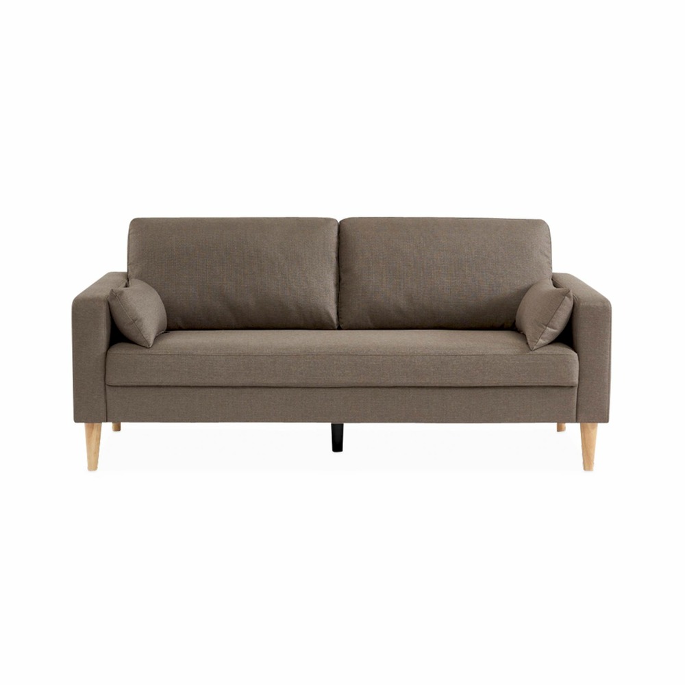 Canapé en tissu marron - bjorn - canapé 3 places fixe droit pieds bois. Style scandinave