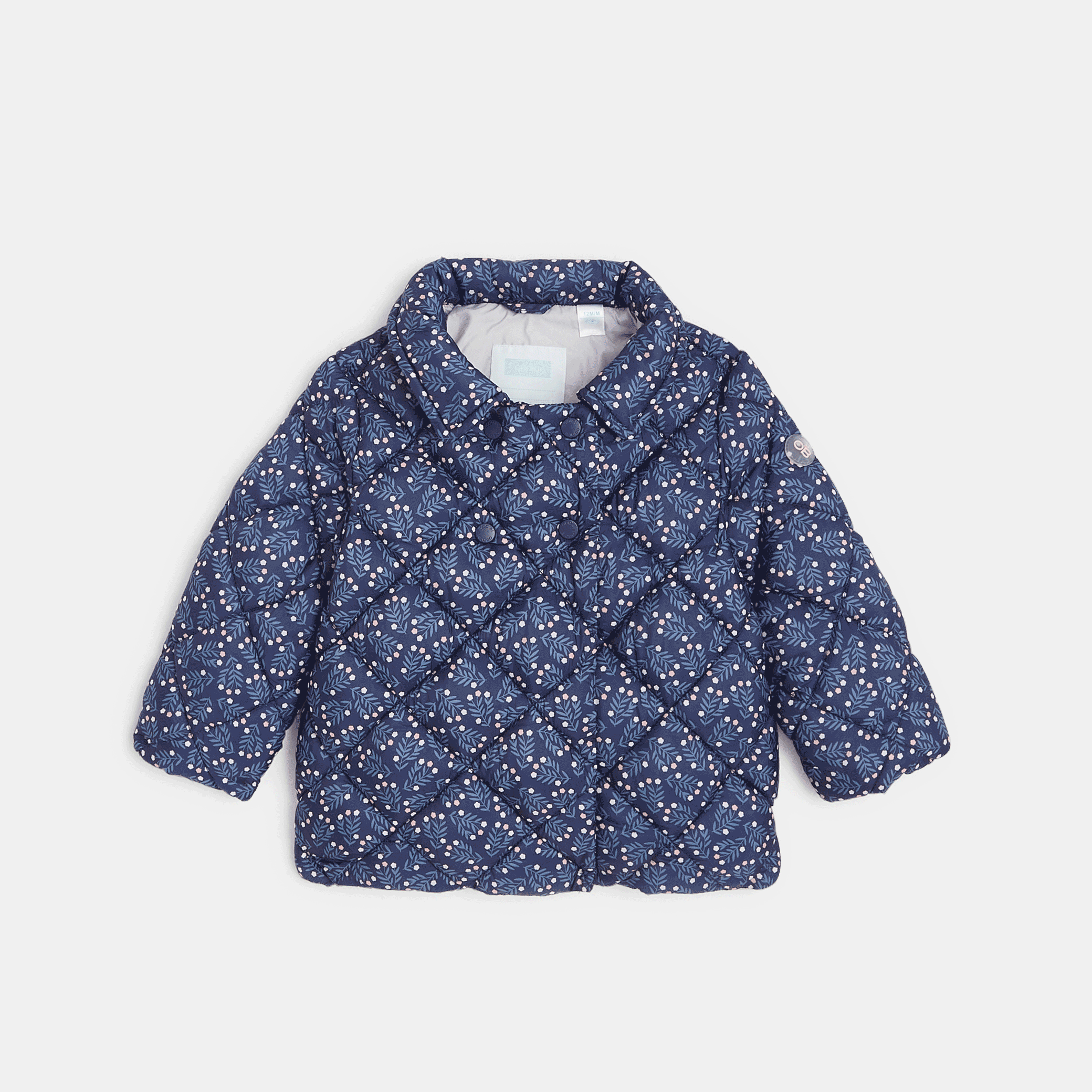 Doudoune légère matelassée fleurie bleue bébé fille