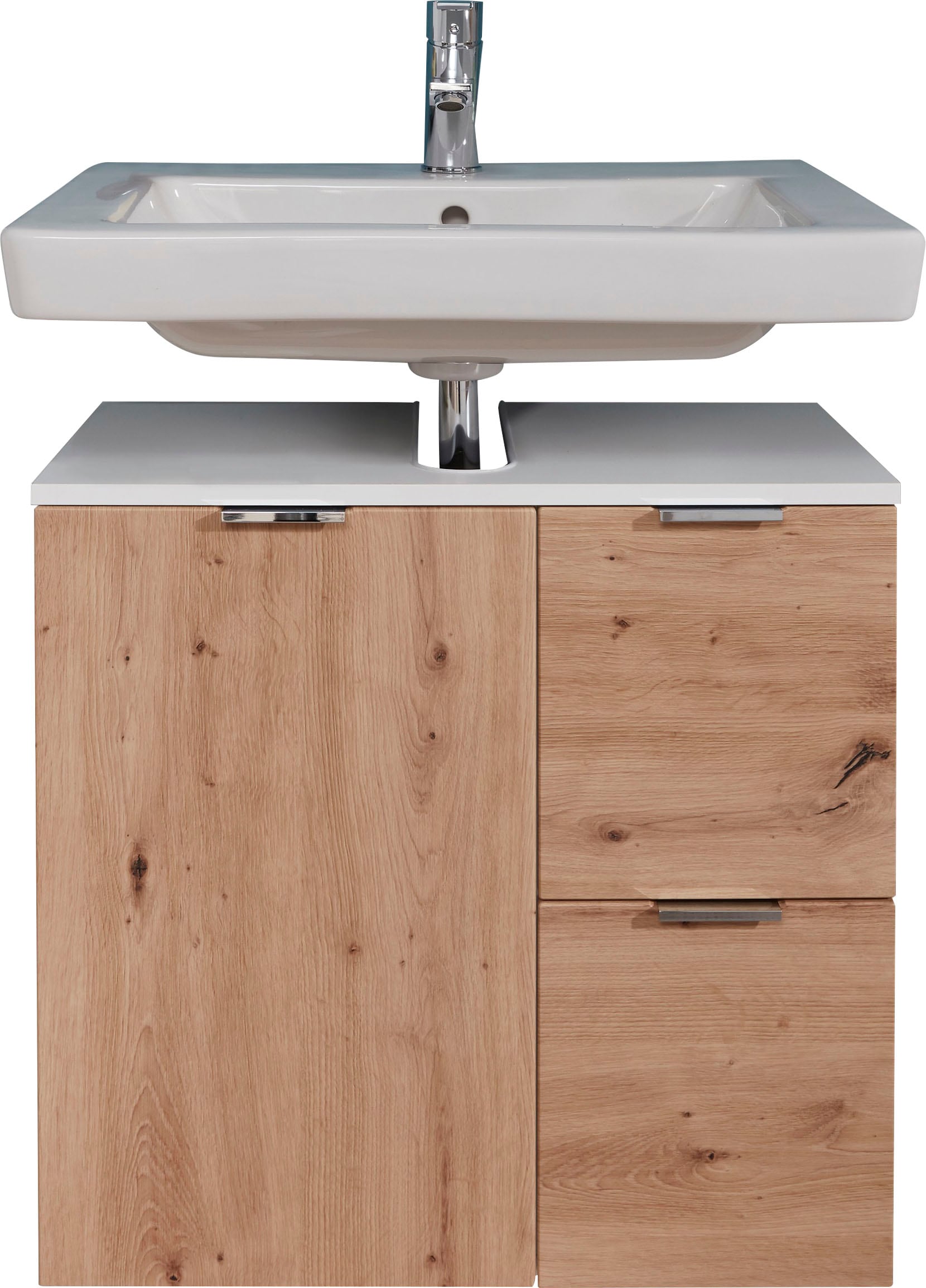 trendteam Waschbeckenunterschrank »Concept One« Waschtisch mit 2 Fächern und 2 Schubladen in Weiss/Echtholzoptik