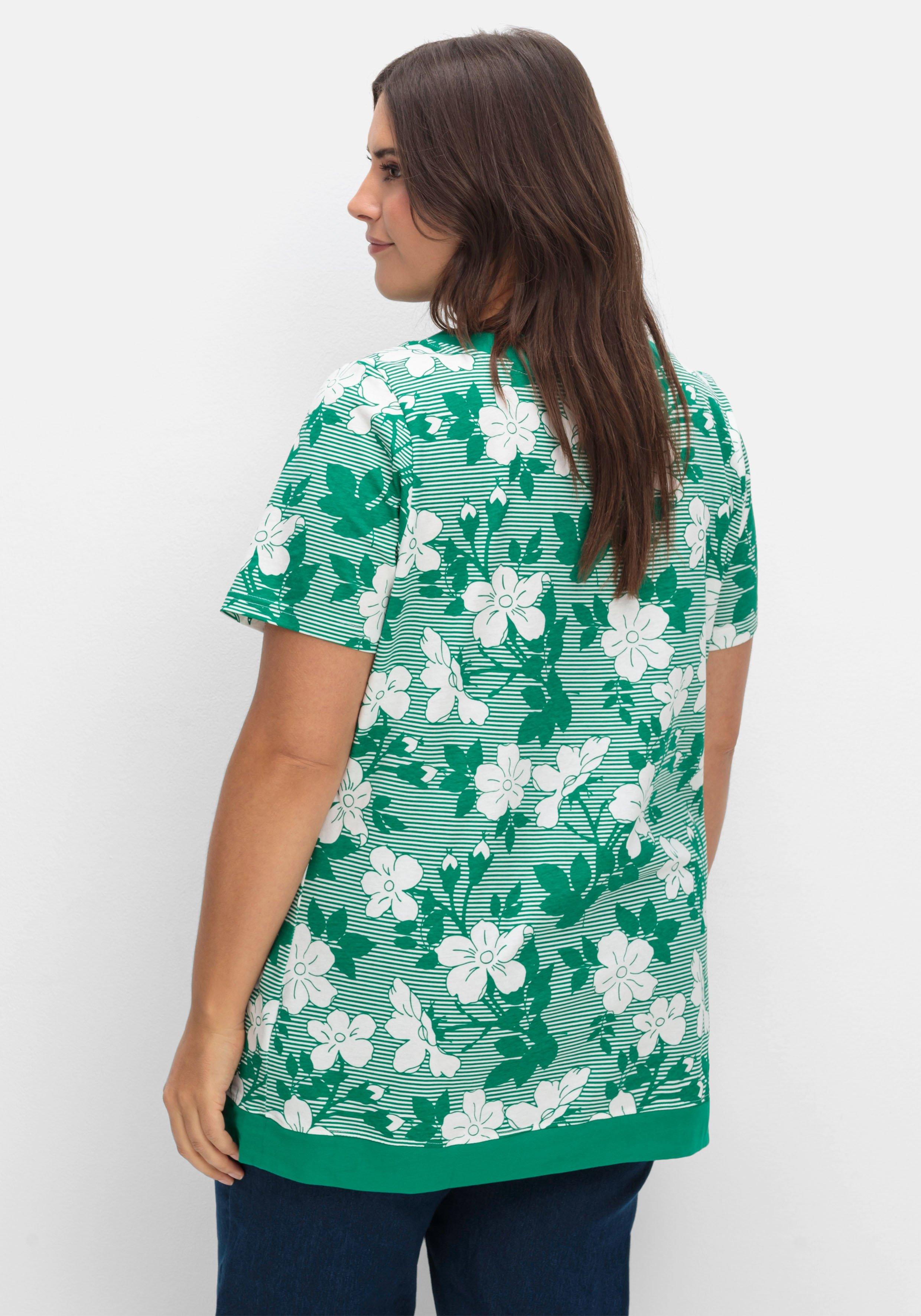 Shirt in leichter A-Linie, mit Blumendruck und Streifen