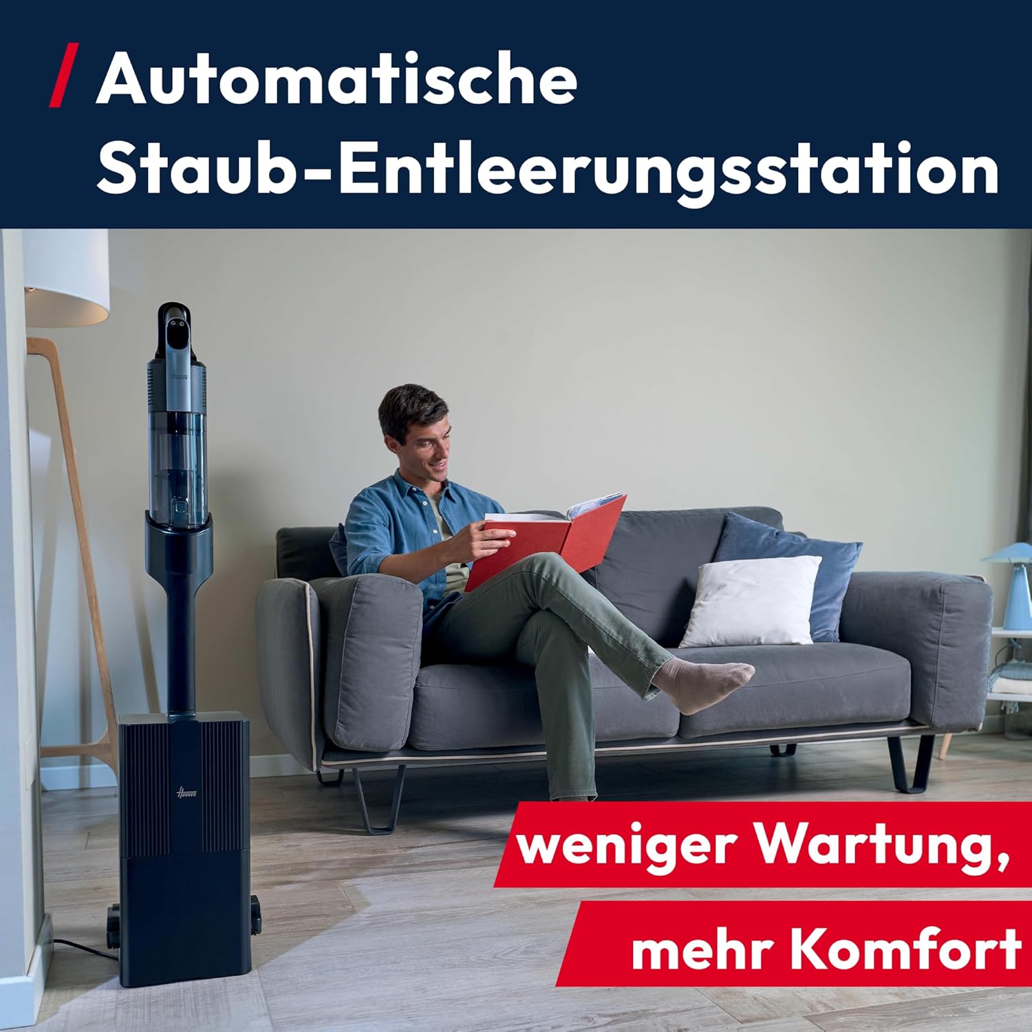 Hoover Akku-Staubsauger kabellos HF3 Pro Home mit 3L automatischer Staubentleerungs- & Ladestation, bis zu 60 Min. Laufzeit, HEPA13-Filter, Anti-Twist, Doppel-Kantenreinigung, Parkfunktion [HF350HP]