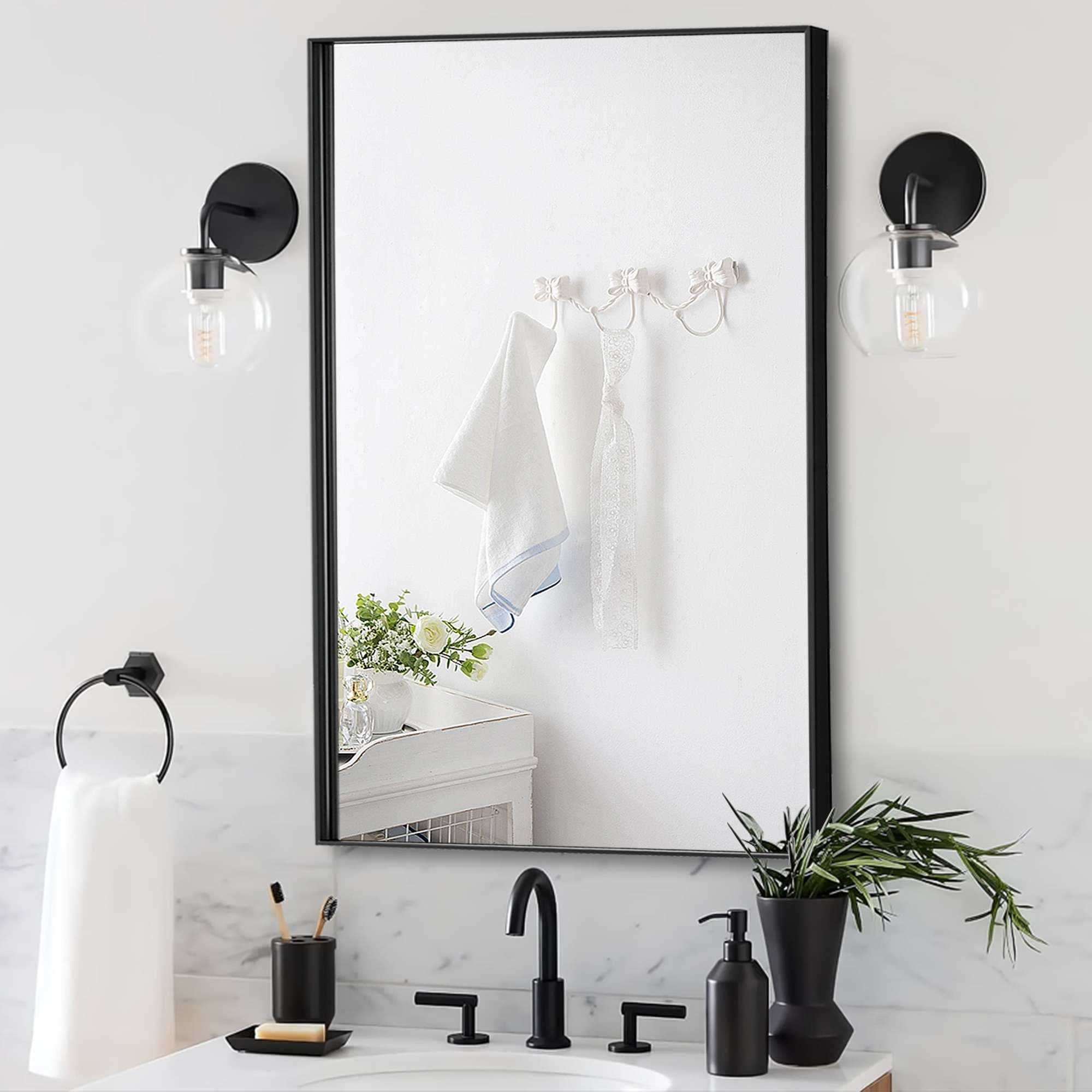 Loevschall Wandspiegel »Rechteckige Spiegel mit schwarzem Alurahmen, wendbar, einfache Montage« Spiegel für Schlafzimmer, Wohnzimmer, Garderobe, Flur und Badezimmer