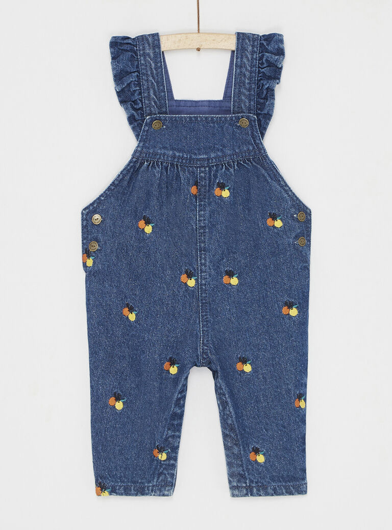 Salopette brodée en denim moyen pour bébé fille