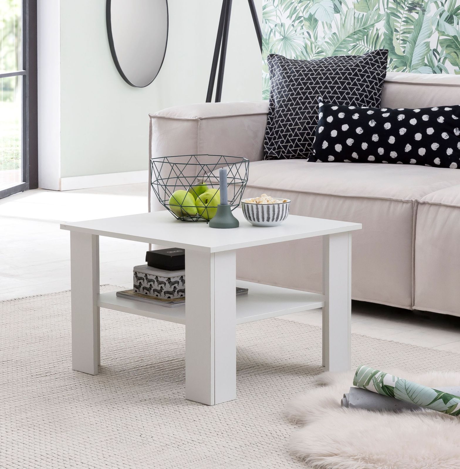 Couchtisch - weiß - mit Ablage - 60 cm