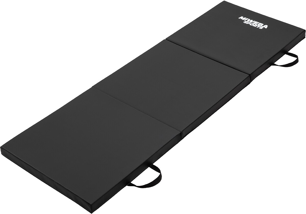 Miweba Sports Gymnastikmatte GM100, faltbar, rutschfest, Turnmatte für zuhause, Tragegriffe, PVC (Schwarz)