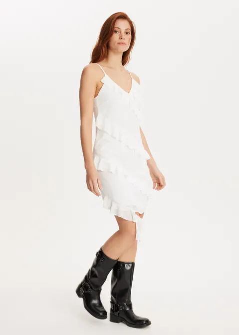 Chiffon jurk met ruffles off-white (WIT.O)