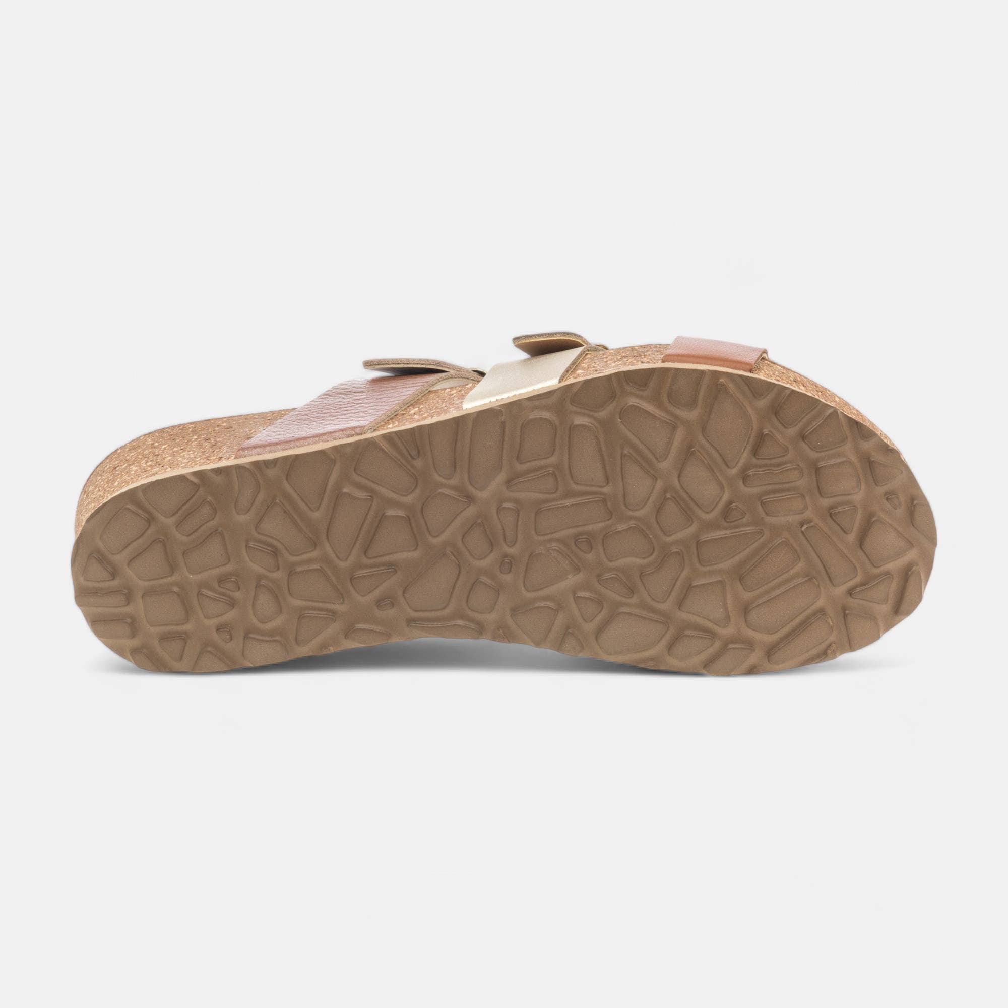 Mules semelle liège à talon compensé Femme en cuir cognac