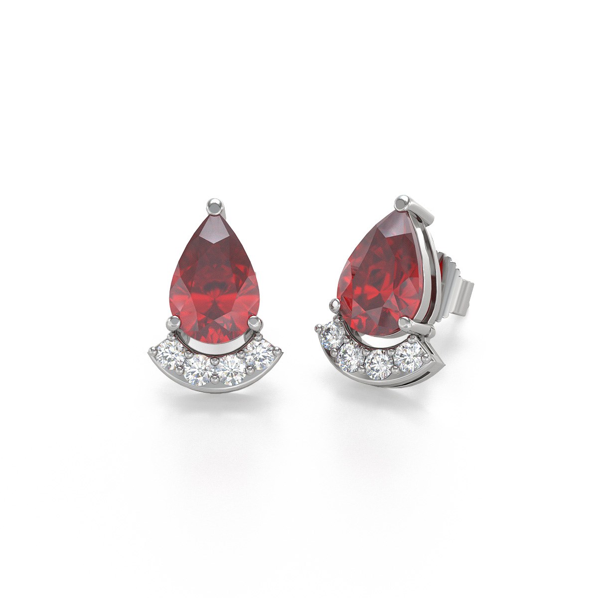 Boucles d'oreilles ADEN Or 585 Blanc Rubis forme Poire et Diamants 1.4grs