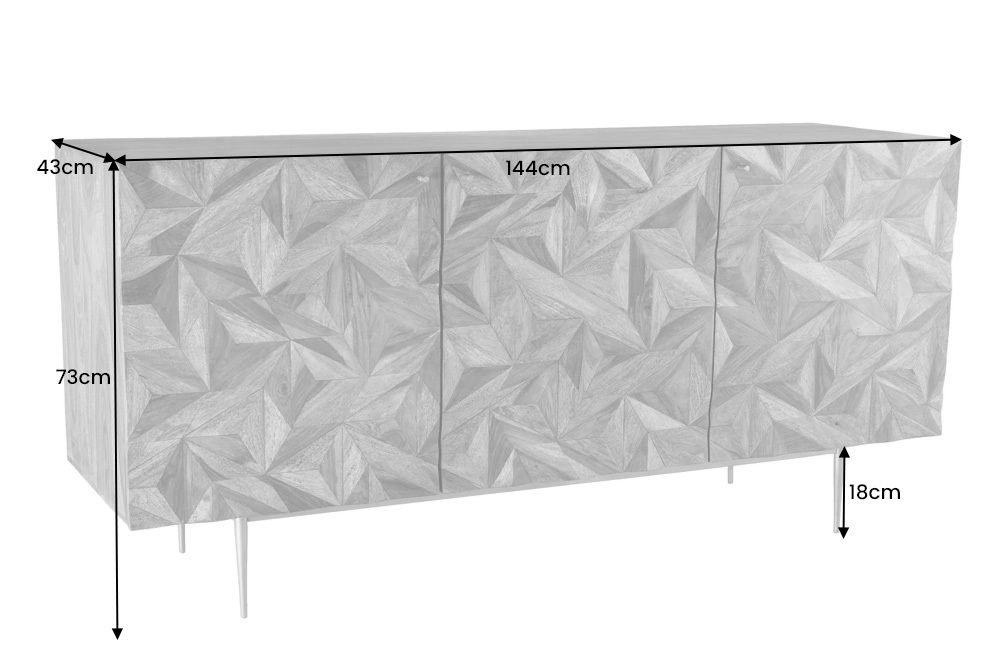 Massivholz Sideboard ALPINE 145cm braun Sheesham stone finish Metall matt gold