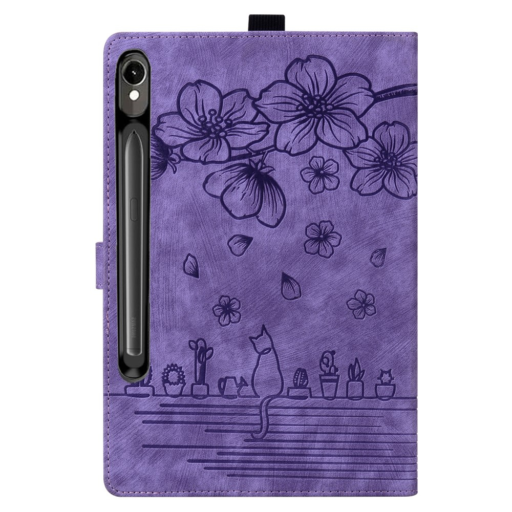 Samsung Galaxy Tab S10 FE  Plus Leder Tasche Flip Cover Blumen Imprint   S-Pen Halterung - Lila