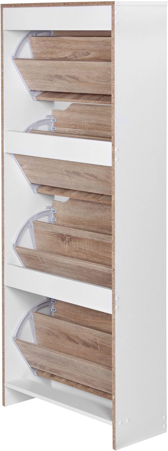 Wohnling Schuhschrank mit 4 Fächern zum Klappen Schuhkommode 150 cm Schuhregal für 24 Paar Schuhe Kommode Schuhkipper modern