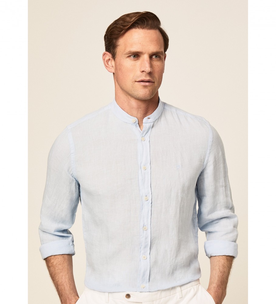 Camisa Hackett P Fit Slim de Linho Azul