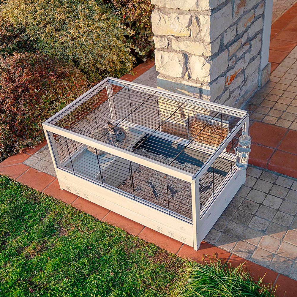 Ferplast cage en bois fsc pour lapins arena 100, pour cochons d'inde, accessoires inclus