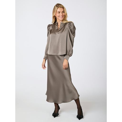 Neo Noir Rosslyn Heavy Sateen Bluse, Warm Grey, 36
