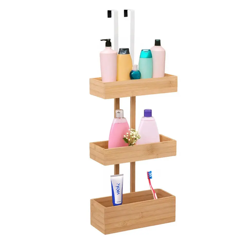 5Five Opbergmanden deur - 3-laags - bamboe - bruin - 28x19x75cm