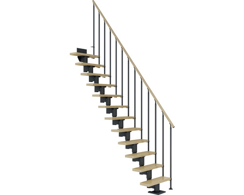 Pertura Spiros Antraciet Middentrap, Recht, 75 cm, Balustrade van esdoorn gelamineerd hout, Gelakt, 11 Treden / 12 Stijgers