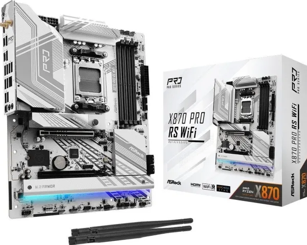 ASRock X870 Pro RS WiFi - Bundkort - ATX - Socket AM5 - AMD X870 Chipset - USB4, USB 3.2 Gen 1, USB-C 3.2 Gen 2x2 - 2.5 Gigabit LAN, Wi-Fi 7, Bluetooth - onboard grafik (CPU påkrævet) - HD Audio (8-kanaler)