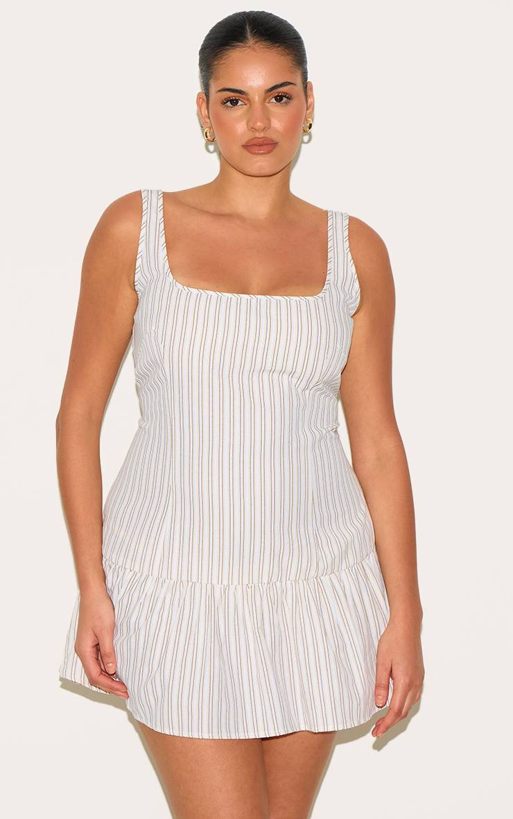 Gris Pierre Robe Droite Grande Taille Sans Manches À Rayures Et Encolure Ronde
