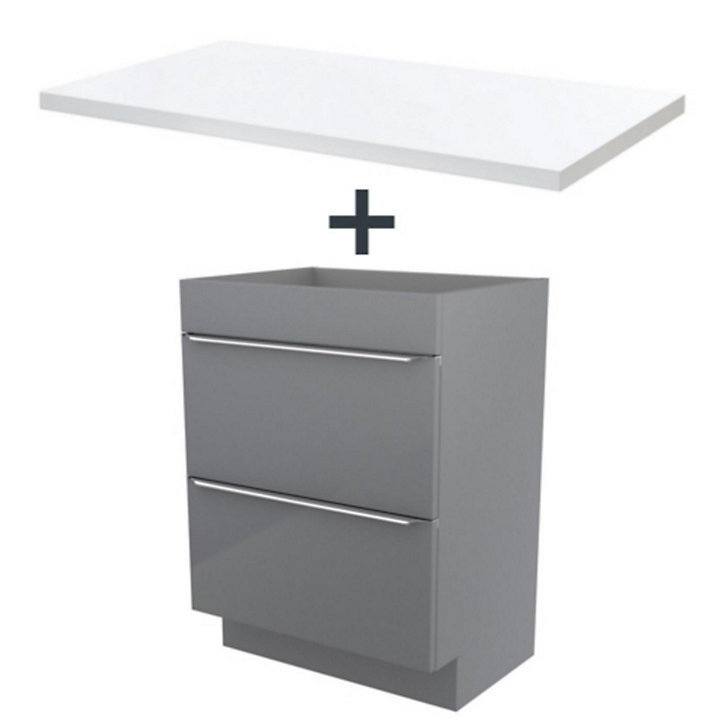 Ensemble l.60 cm meuble sous vasque Imandra gris à poser + plan de toilette Marloes aggloméré blanc brillant
