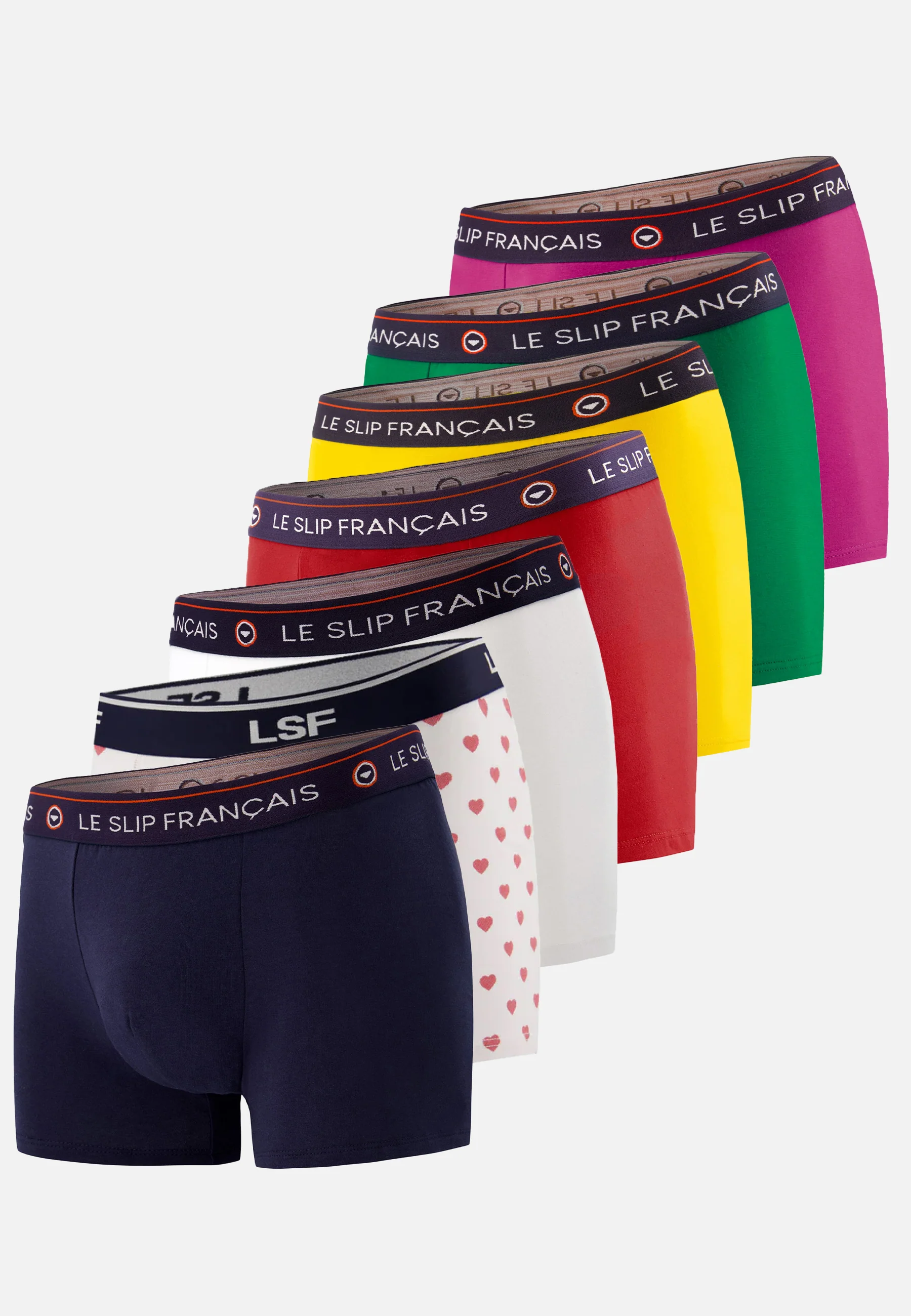 Sept boxers en coton-Pack Semainier Boxer Redoutable Marine Blanc Rouge Cire Epicéa Betterave Marius Petit Cœur Rouge