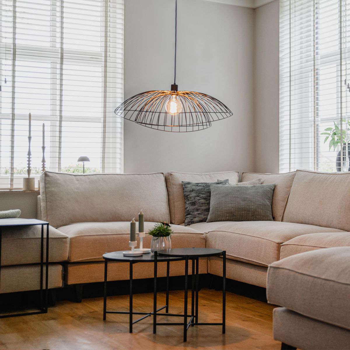 Design hanglamp zwart met dubbele kap 66cm - Pua