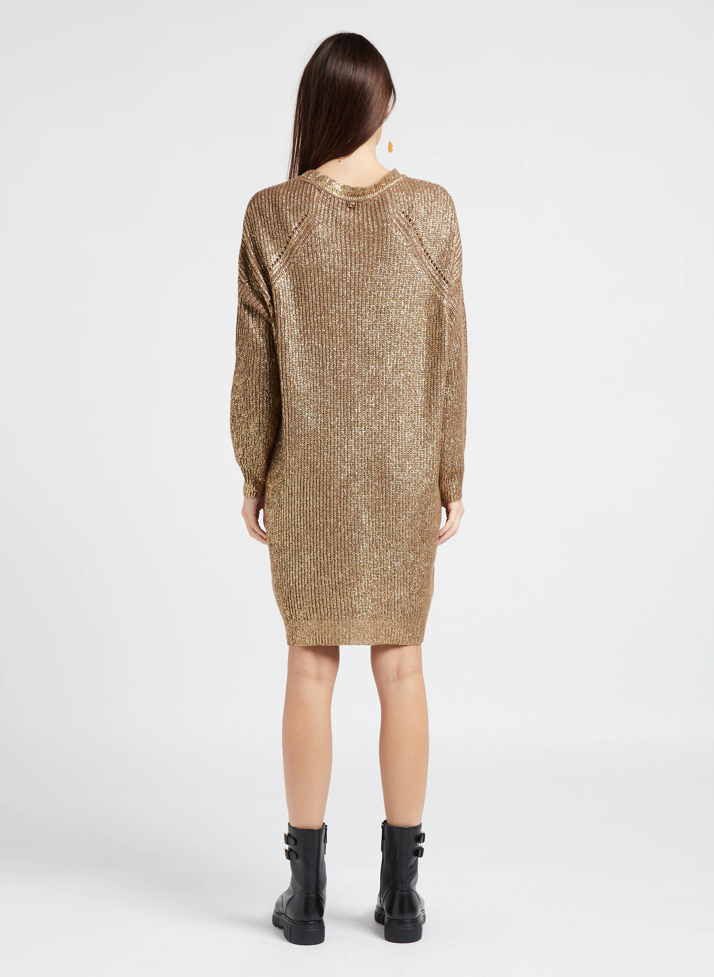 NAUTILUS - Robe courte col rond en maille | Marron