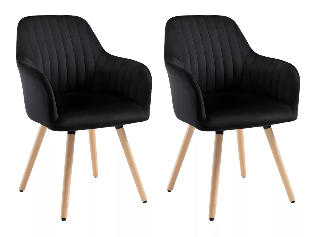 Lot de 2 chaises avec accoudoirs en velours et métal effet bois - Noir - ELEANA