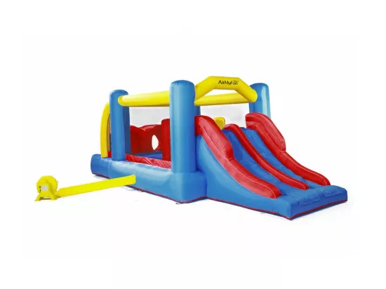 Château gonflable : aire de jeux gonflable avec obstacles et double toboggan - surface de jeux : 560 x 255 x 190 cm - Wipe out