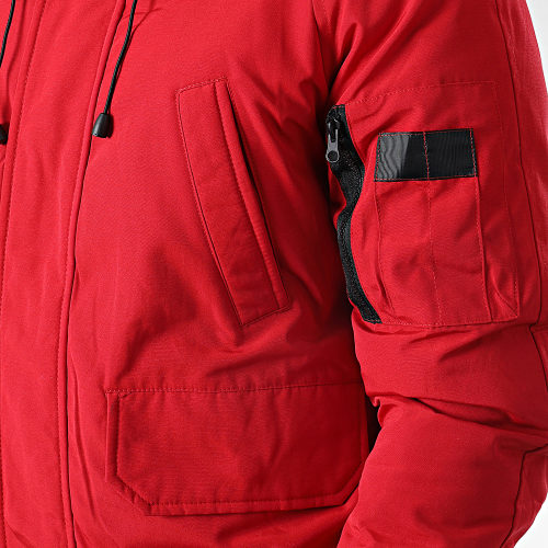 Veste Bomber Capuche Fourrure Rouge