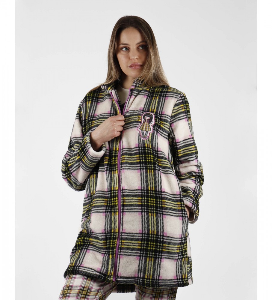 Vestido de manga comprida Santoro Amor à Primeira Vista xadrez multicolorido
