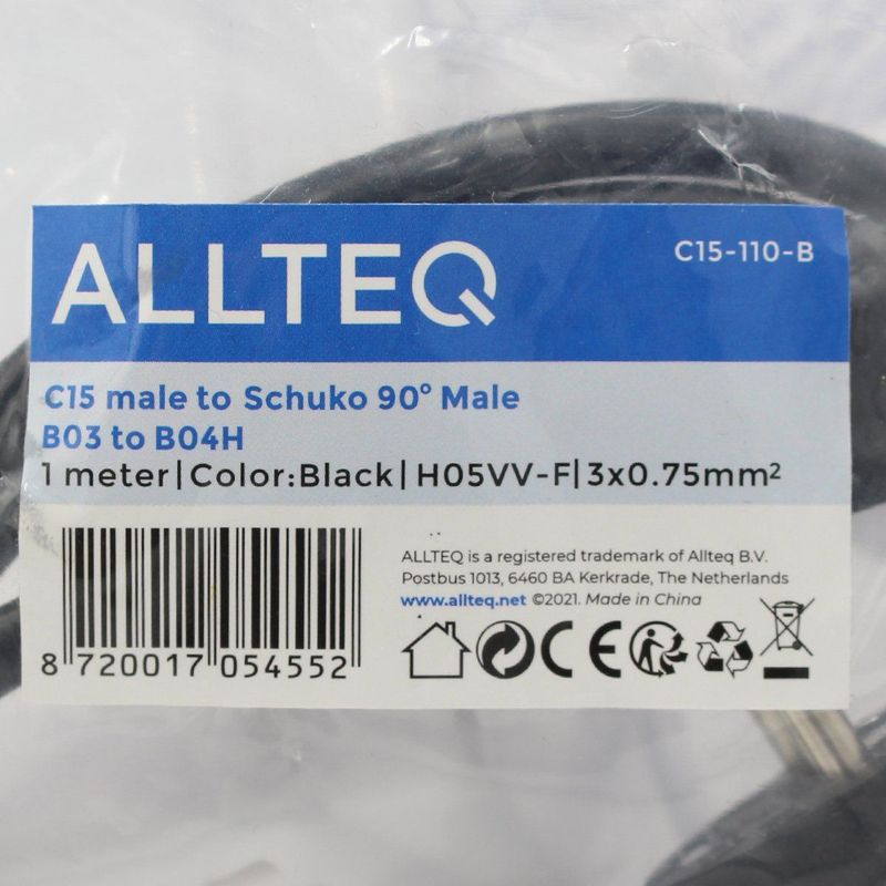 Allteq - Apparaatsnoer - Zwart - Schuko naar C15 - 1 meter